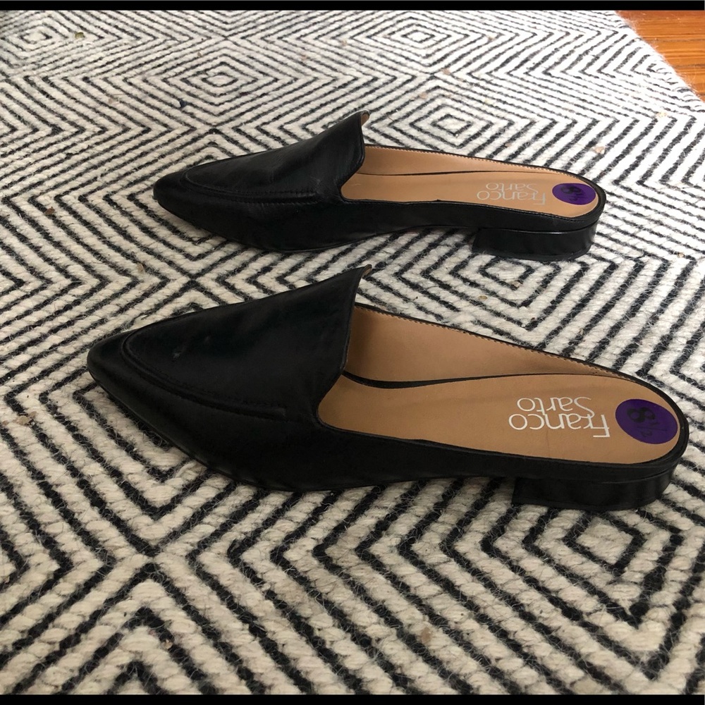 Franco Sarto black leather mules